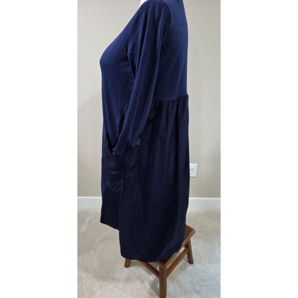 Navy Blue Mama B Long Sleeve Dress W/ Pockets Made In Italy - Picture 3 of 6